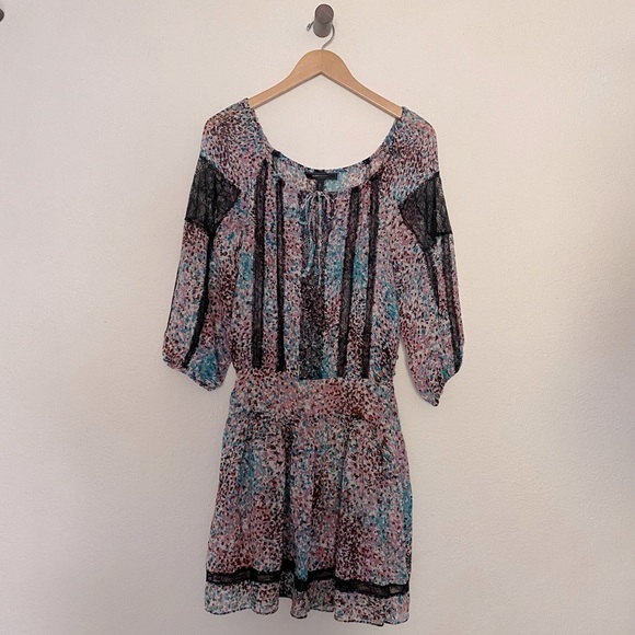 BCBGMAXAZRIA Tahiti Blue Combo Lace Blocked Dress - Picture 1 of 7